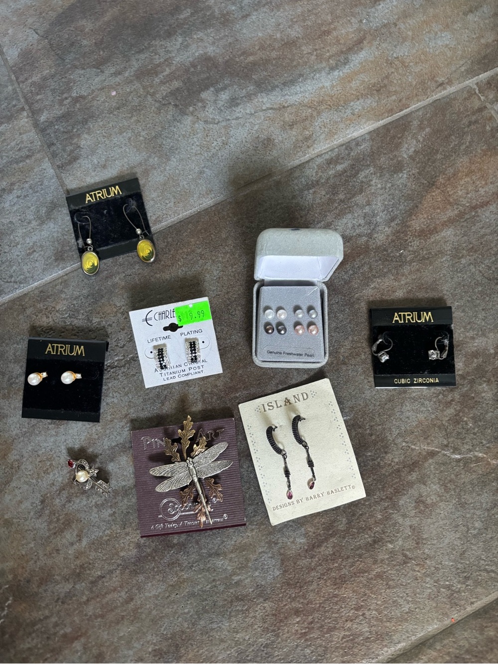 Assorted Women's Earrings and Pins - Yellow, Pearl, Silver, Gold Accents 8 items